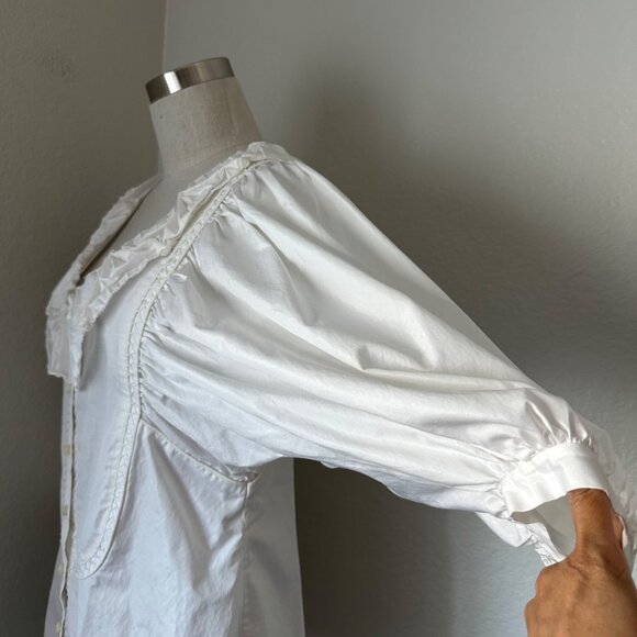 Rachel Ray Victorian Inspired Fitted Blouse Peter Pan Neck Puff Sleeve Minimalis - Picture 6 of 16